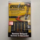 Ontel Speed Out Titanium Damaged Screw Extractor 4-PIECE Set Works Wth Any Drill New. Price: $13.99.