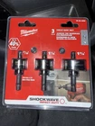 Milwaukee Shockwave Impact Duty Hole Saw Set 49-22-4800 3PC 7/8, 1/8, 3/8 In New. Price: $30.00.