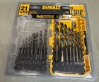 Dewalt DWA1181 Black And Gold Twist Drill Set, 21 Pc High Speed Steel Bits, New. Price: $14.99.