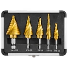 5PCS Step Drill Bit Set With Two Spiral Grooves, 50 Sizes (3/16" To 1-3/8") Hss New. Price: $33.00.