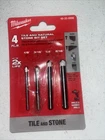 Milwaukee 48-20-8998 Tile Natural Stone Pc Drill Bit Set 1/8 3/16 1/4 5/16 New. Price: $12.80.
