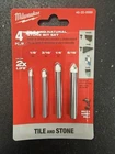 Milwaukee 48-20-8998 4PC Tile And Natural Stone Bit Set 1/8" 3/16" 1/4" 5/16" New. Price: $15.99.