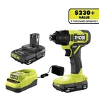 Ryobi One+ 18V Cordless 1/4" Impact Drill/driver Kit, 2 Batteries & Charger Open. Price: $79.99.