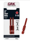 Grk T-15, 2-IN. Red Steel Star Bits, One 2-PACK = Two 187427 New. Price: $10.20.