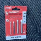 Milwaukee 48-20-8998 4PC Tile And Natural Stone Bit Set 1/8" 3/16" 1/4" 5/16" New. Price: $15.00.