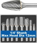 Sworker 8PCS Carbide Burr Set 1/4 Shank W/clear Box Max Head Dia 12MM Die Grinde New. Price: $70.67.
