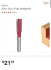 New Diablo DR04124 3/8 Diameter Flute Straight Bit. Price: $15.00.