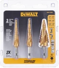 Dewalt Step Drill Bit SET:3 Piece, Titanium Nitride Coated, 31 Hole Sizes, 1/8 New. Price: $111.23.
