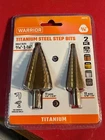 New Warrior 2 Piece Titanium Coated High Speed Steel Step Drill Bits 3/8". Price: $5.49.