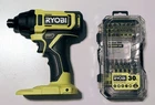 Ryobi 18V 1/4" Impact Driver PCL235 Tool Only Recon W/ 30 Driving Set Used. Price: $46.88.