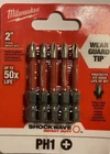 Milwaukee Shockwave Phillips #1 Driver Bits 48-32-4638, 5-PACK New. Price: $13.20.