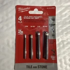 Milwaukee 48-20-8998 4PC Tile And Natural Stone Bit Set 1/8" 3/16" 1/4" 5/16" New. Price: $15.00.
