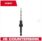 Milwaukee #8 Countersink 11/64 In. W/ Tapered Wood Drill Bit, 48-13-5001 New. Price: $13.70.