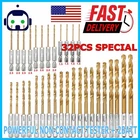 32PC 1/4'' Hex Shank Titanium Coated Steel Drill Bit Set Metal Wood Quick Change New. Price: $9.99.