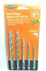 Quick Change Masonry Drill Bit Piece Set 5/32" 3/16" 1/4" 5/16" & 3/8" New. Price: $22.95.