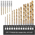 19 Pcs Hex Shank Drill Set, 1/16"-1/4" Hss Titanium Coated Twist For Me New. Price: $10.10.