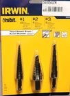 Irwin 3PC Hss Unibit Step Drill Set Sizes #1, #2 & #3 #10502ZR New. Price: $74.39.