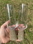 Set Of 2 Champagne Flute Silver/gold Rhinestone Trim Glass & Rimmed Top Used. Price: $32.50.