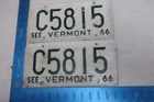 Vermont License Plate Tag Vt 1966 Pair Set C5815 Used. Price: $15.20.