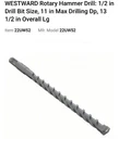 Westward 22UW52 2-CUTTER Hammer Drill Bit 13-1/2"L, Sds Max New. Price: $34.99.