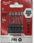 10 Pcs Milwaukee Tool 48-32-4638 In. Phillips #1 Shockwave Impact Duty Bits New. Price: $13.00.