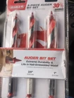 Diablo DAG1900-S3 Auger Bit Set, 3-PIECE 5/8", 3/4", 1". New. Price: $25.00.