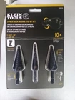 New Factory Sealed Klein Tools Step Drill Bit Set, Quick-release 3-PIECE. Price: $36.00.
