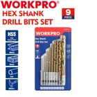 Workpro 1/4" Hex Shank Drill Set Titanium Plating Hss 1/16"- 3/8" New. Price: $14.99.