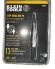 Klein Tools KTSB01 Step Drill Bit Double-fluted #1, 1/8 1/2-INCH 13 Holes New. Price: $22.00.