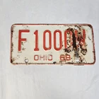 Vintage Ohio License Plate 1968 F1000W White Orange Used. Price: $13.95.